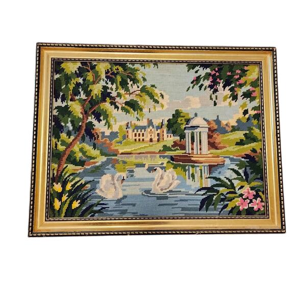 Vintage Needlepoint Stitched Picture - Picture 1 of 4